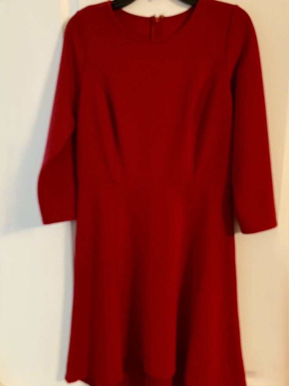 Red occasion dress with high-low skirt, knee length, new, label cut out